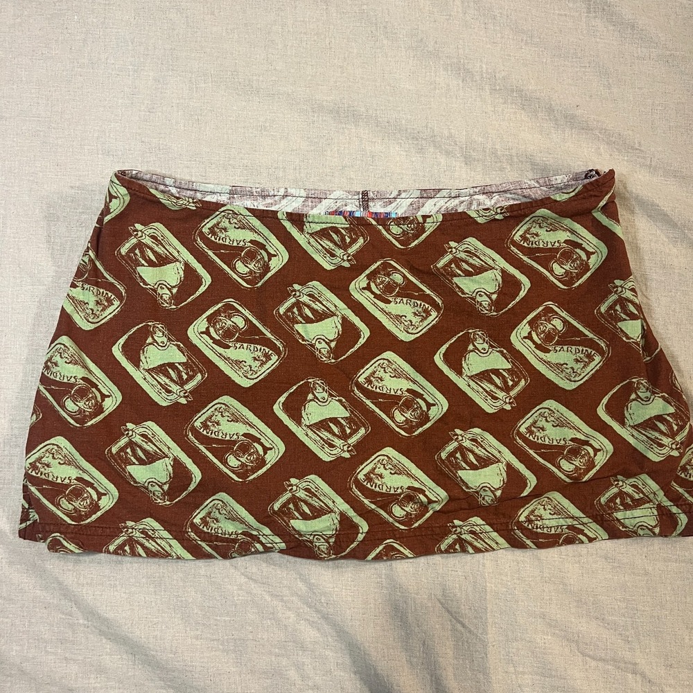 Urban Outfitters Sardine Skort Womens M Linen Fish Print Low Rise Coastal Y2K